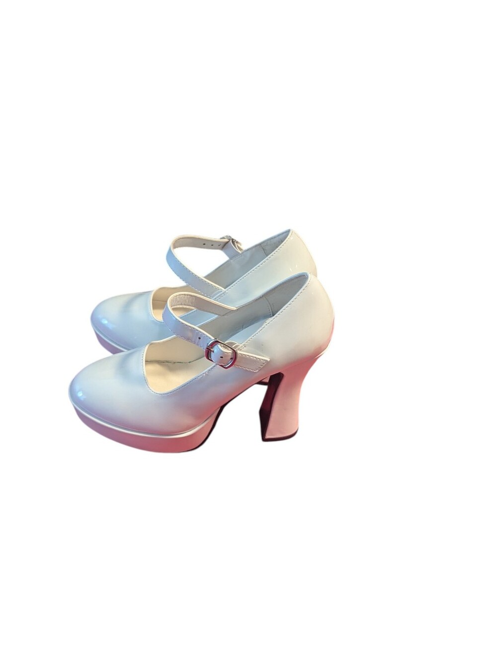 Ellie,Classic White Mary Jane Platform Heels